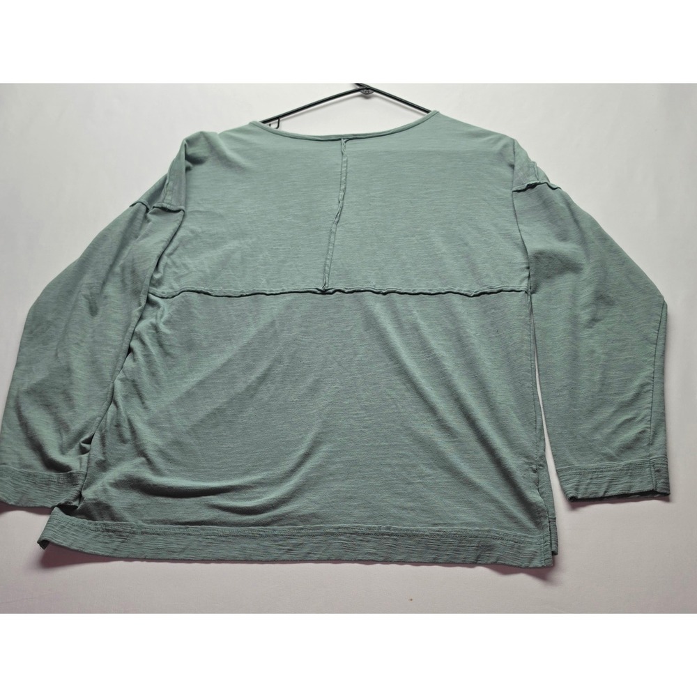 New In Womens Sage Green Slub Knit Henley Long Sleeve Raw Seam Top Size M - Picture 2 of 3